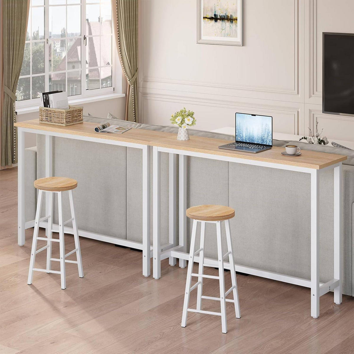 BARTISCH, aus MDF, Helle Eiche, 140x100x40cm - Hellbraun/Weiß, Holzwerkstoff/Metall (40/140/100cm) - Woltu