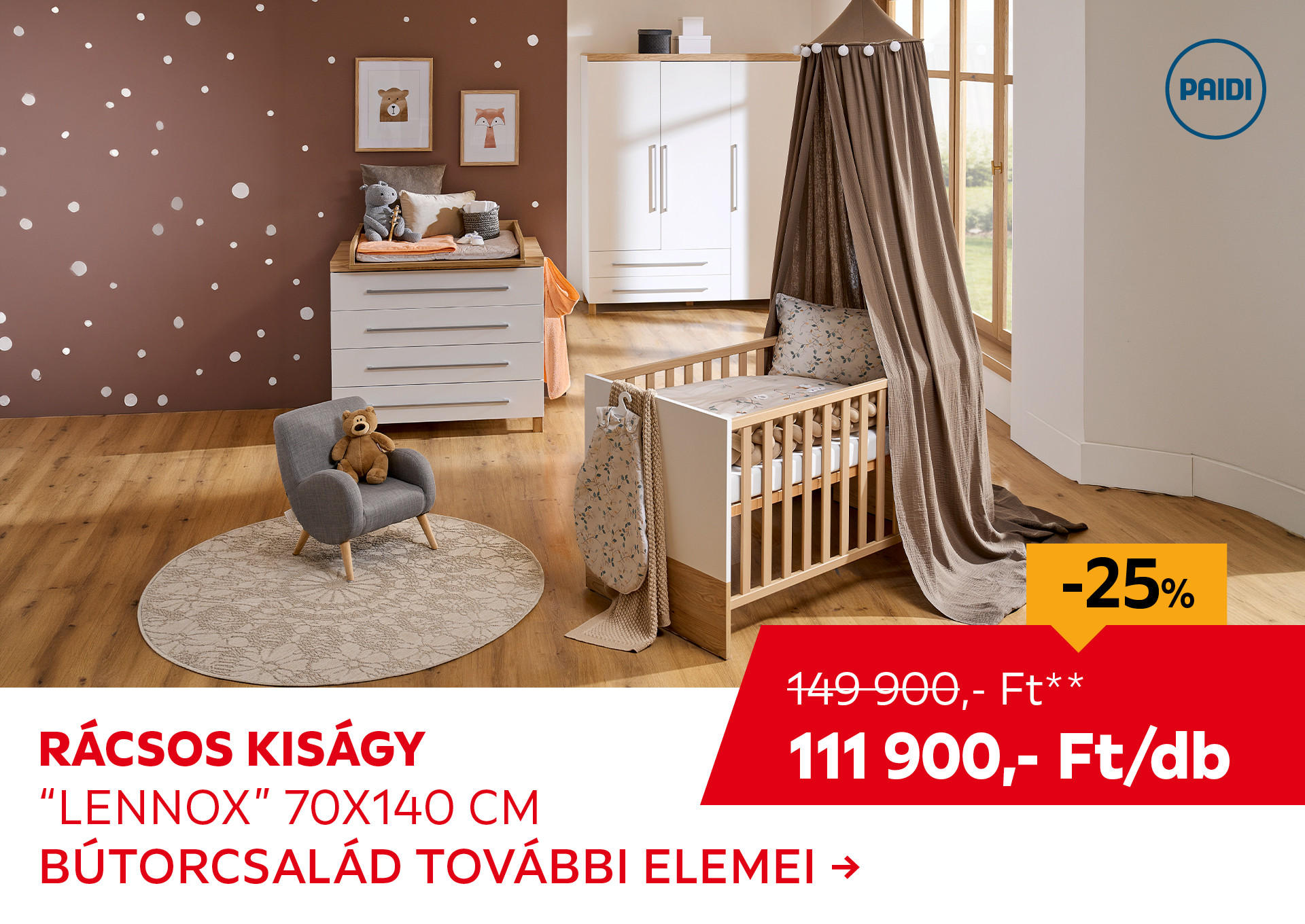 RÁCSOS KISÁGY "Lennox Fresh" 70x140 cm Kiemelt termék 149900 Ft.- helyett 111900 Ft.-