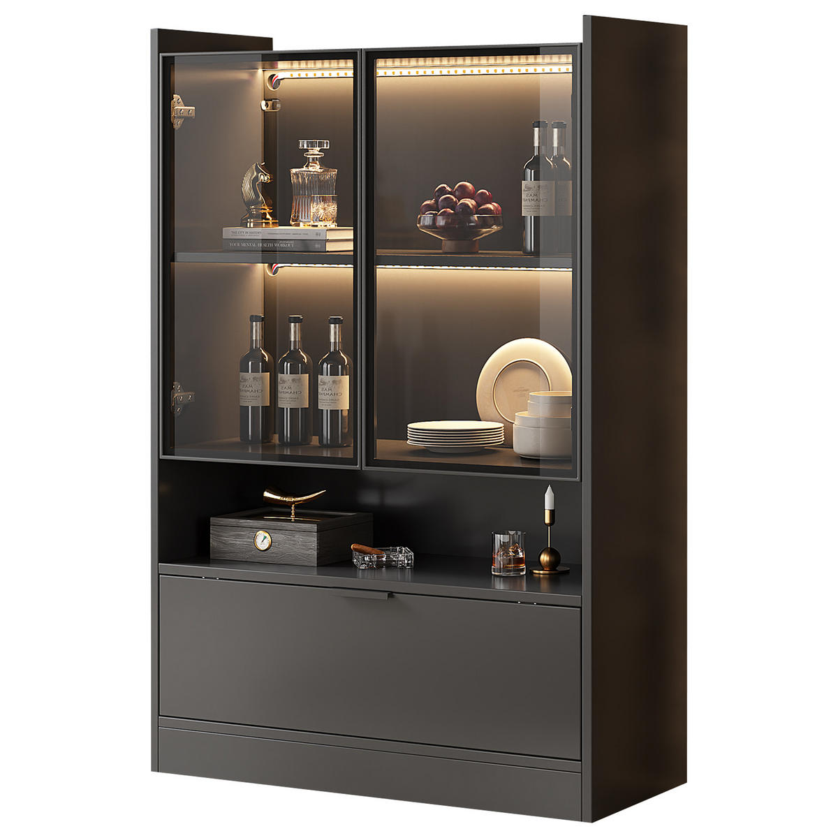 VITRINE Schwarz 80/35/120 cm - Schwarz, Holzwerkstoff (80/120/35cm) - PANGIVO