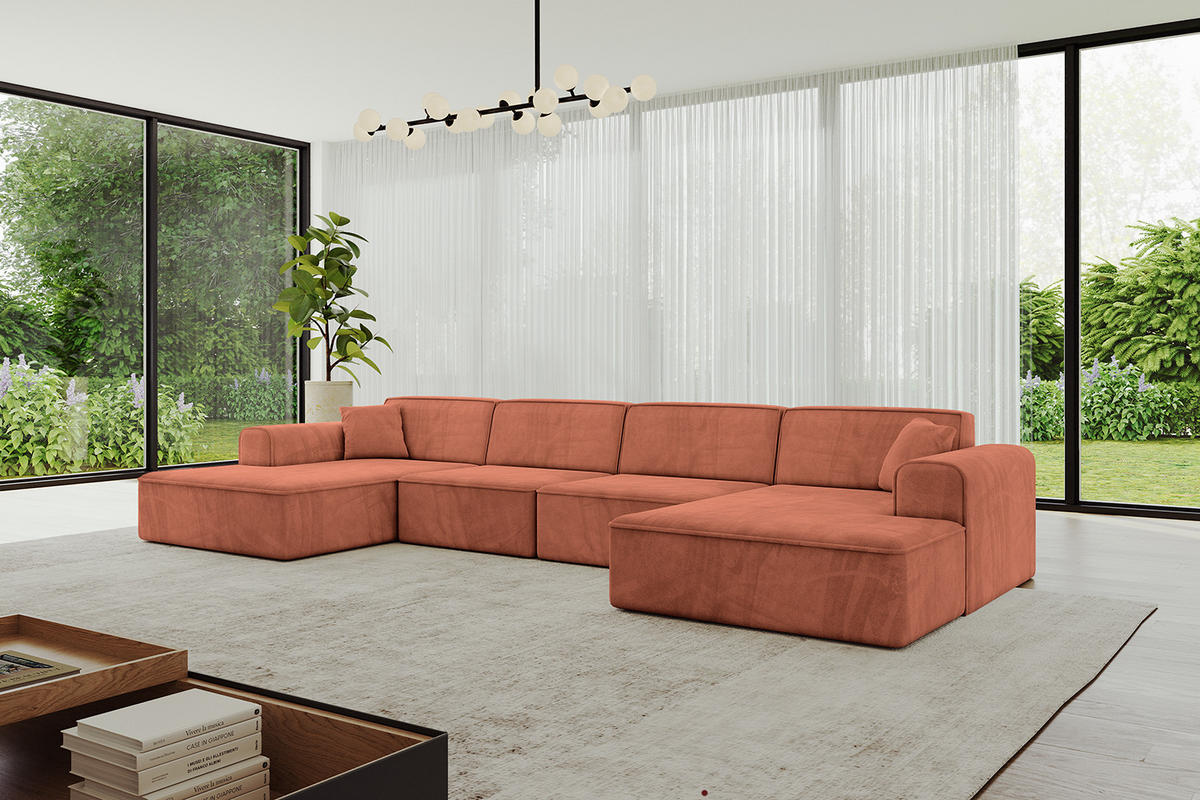 WOHNLANDSCHAFT IREA-U2-v3 - 382x165x76 cm Apricot - Koralle, Holzwerkstoff/Textil (382/76/165cm) - ALTDECOR