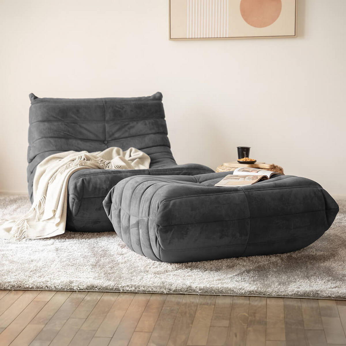 RELAXSESSEL mit Hocker CHILL - Anthrazit - Anthrazit, Kunststoff (102/70/87cm) - Home Deluxe