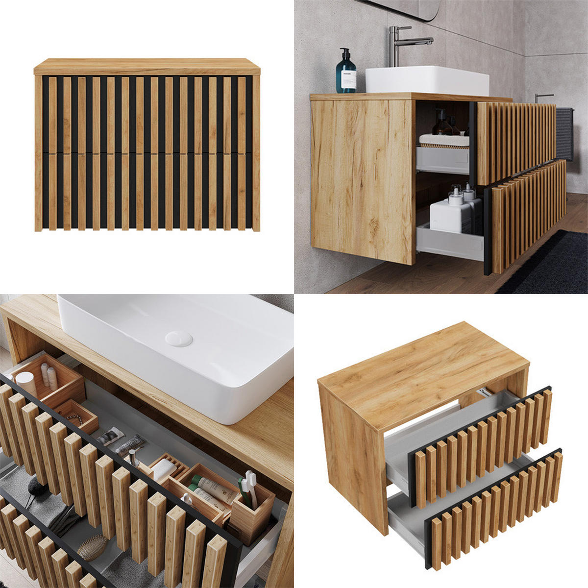 WASCHBECKENSCHRANK Lucca-107 - Braun, Holzwerkstoff (80/63/46cm) - Lomado