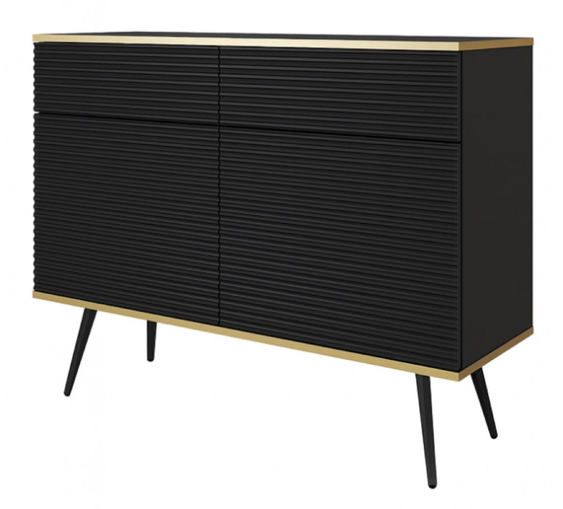 SIDEBOARD Schwarz POLO Gerillt Auf Hohen Schwarzen Beinen 107 cm - Schwarz, Holzwerkstoff (107/85/39cm) - Sepro Meble