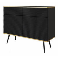 SIDEBOARD Schwarz POLO Gerillt Auf Hohen Schwarzen Beinen 107 cm - Schwarz, Holzwerkstoff (107/85/39cm) - Sepro Meble
