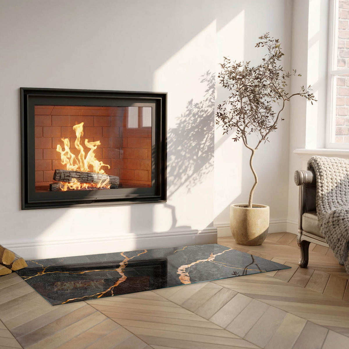 GLASPLATTE für Kamin 125x50 cm - Schwarz, Glas (125/50/0.4cm) - TULUP