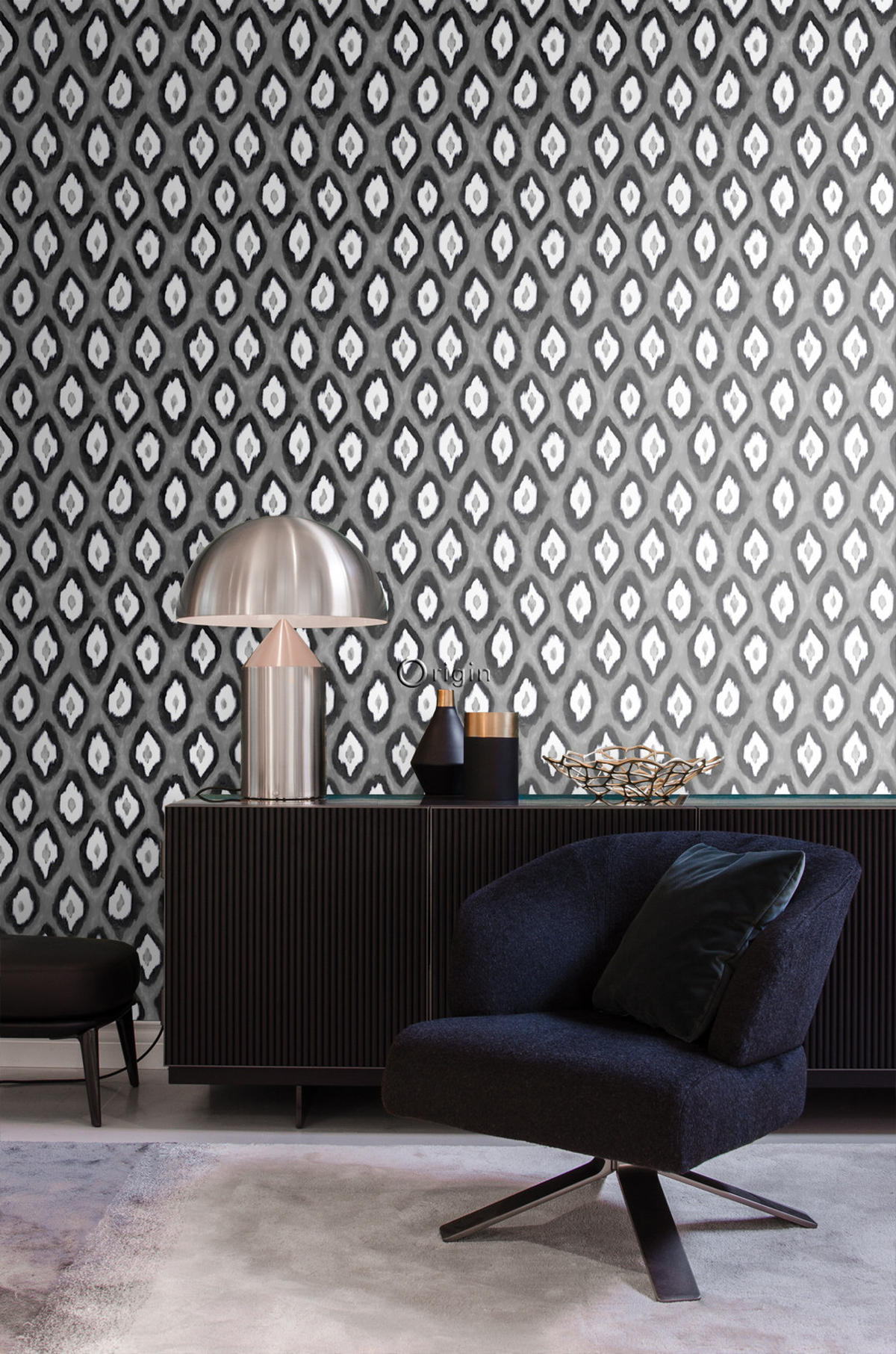 TAPETE Ikat-Motiv 53 cm x 10.05 m - Schwarz, Papier (53/1000cm) - Origin Wallcoverings