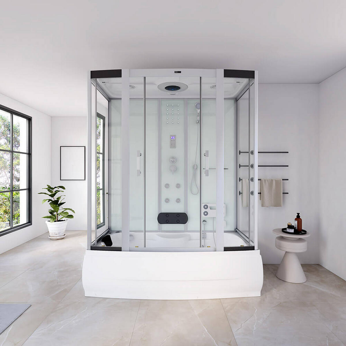 DAMPFDUSCHE DIAMOND - Weiß, 170 x 90 cm - Weiß, Glas (90cm) - Home Deluxe