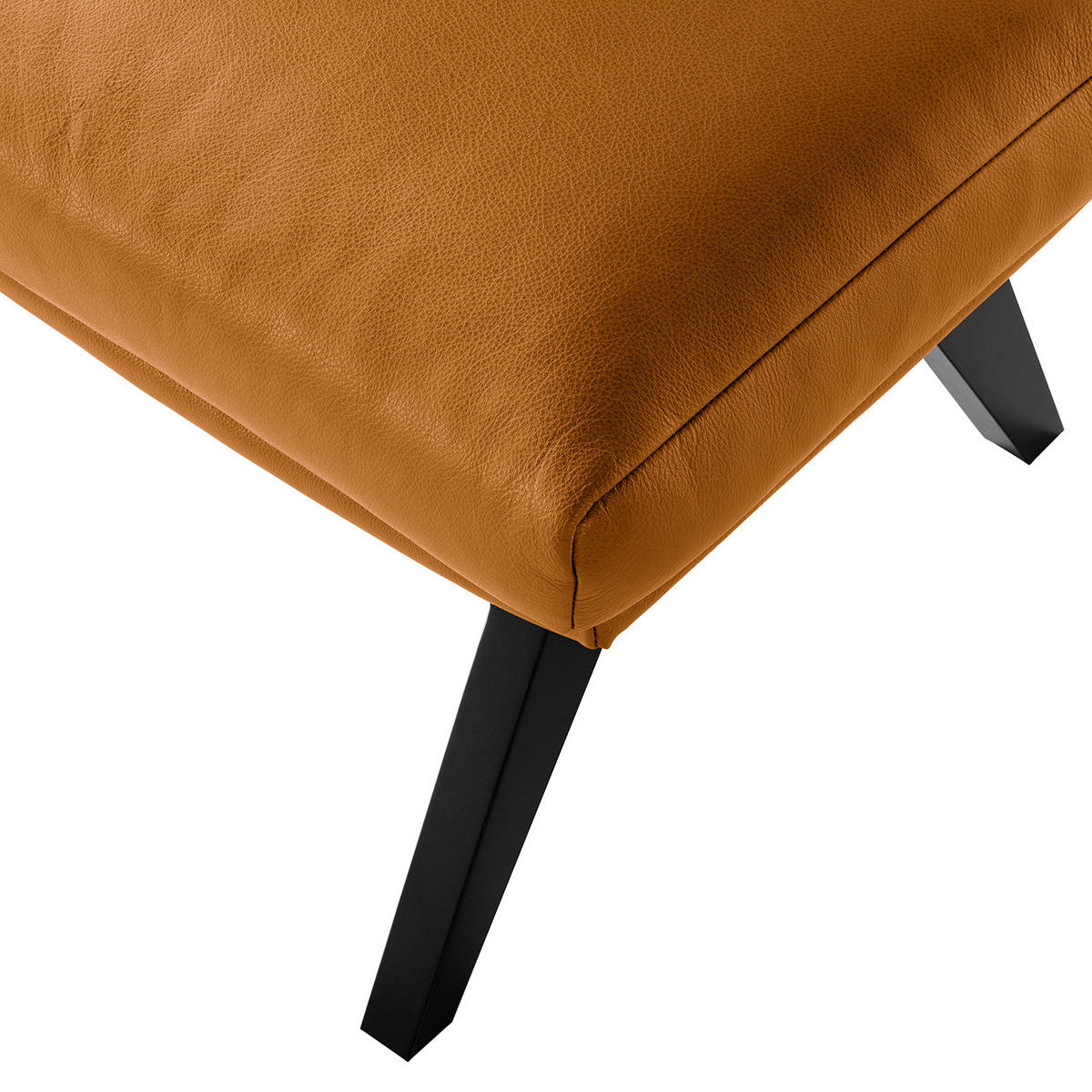 HOCKER mit Holzfüßen - Cognac/Schwarz, Leder/Birkenholz (54/41/41cm) - home24