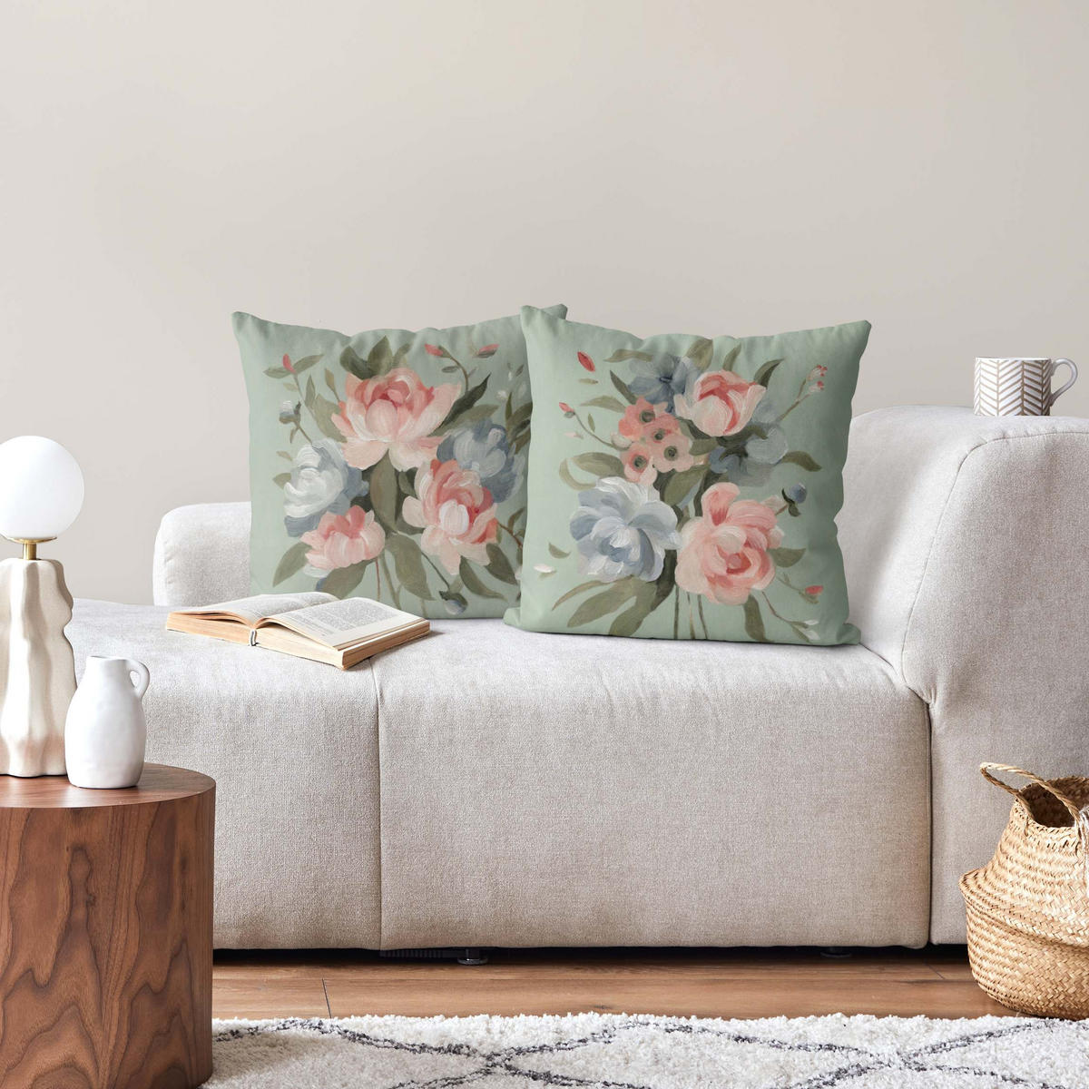 DEKOKISSEN 2er-Set Bouquet in Pastell Set I 40/40 cm - Rosa, Textil (40/40cm) - Bilderwelten