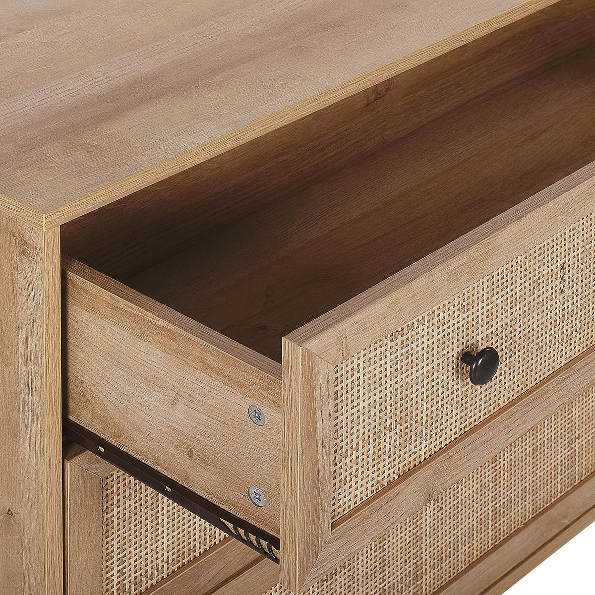 KOMMODE 3 Schubladen Rattan heller Holzfarbton Ponca - Hellbraun/Schwarz, Holzwerkstoff (90/79/40cm) - Beliani