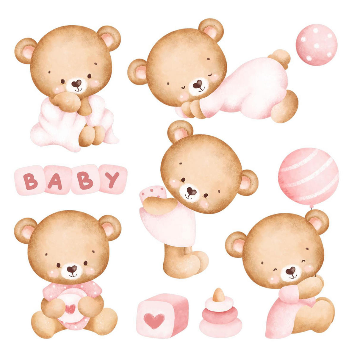 WANDAUFKLEBER 80x140cm - Niedliche Teddybären - Multicolor, Kunststoff (80/140/0.1cm) - Wallfluent