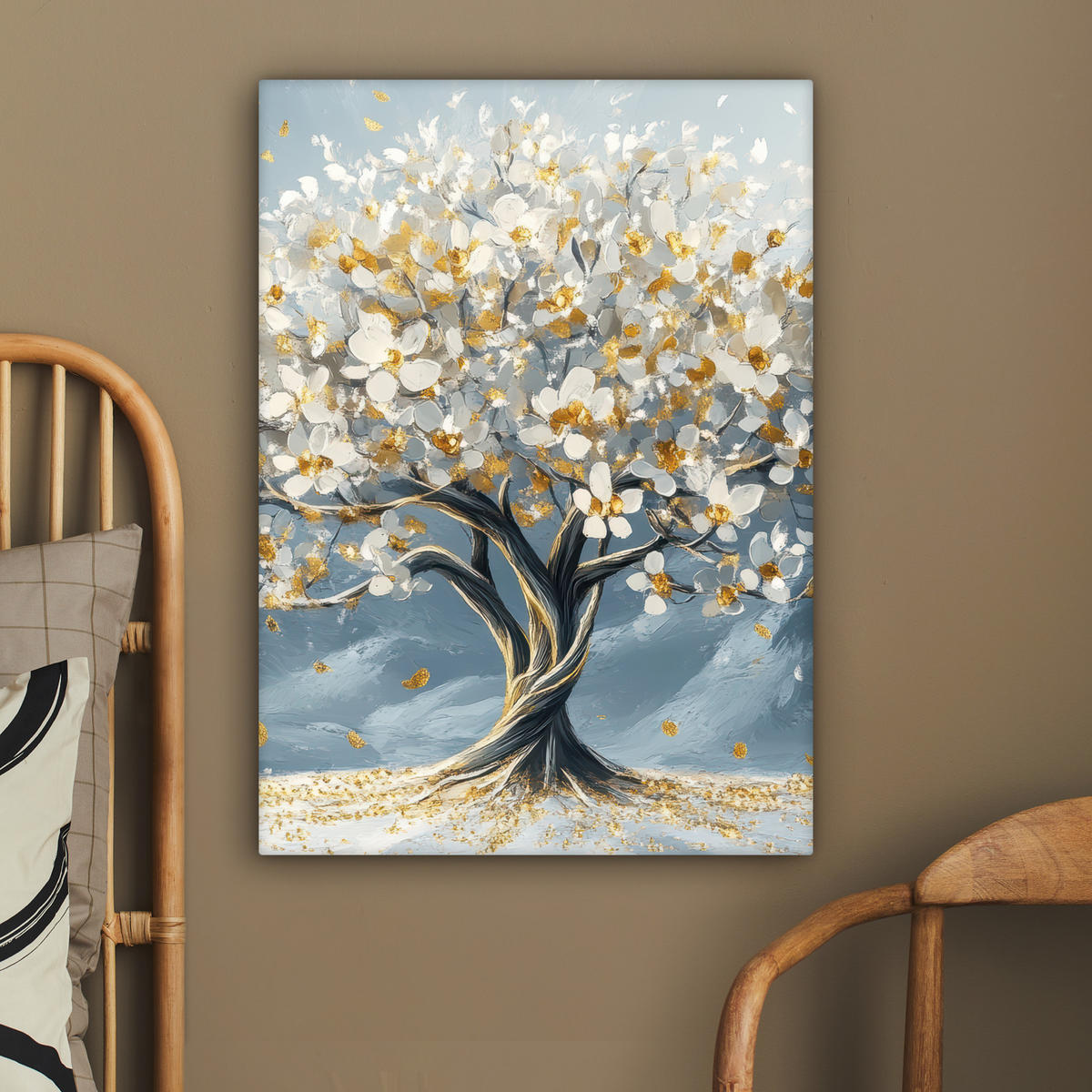 LEINWANDBILD Baum - Winter - Baum des Lebens - Modern - Gold 60x80 cm - Goldfarben, Textil (60/80cm) - MuchoWow