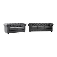 SOFA 3-Sitzer & 2-Sitzer - Samt - Anthrazit - CHESTERFIELD - Anthrazit, Textil (205/72/88cm) - Vente-Unique