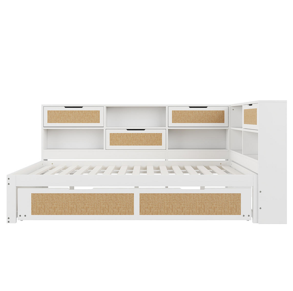 POLSTERBETT aus Holz 140x200 cm in Weiß mit Ausziehbett & USB-Anschluss - Weiß, Holz (140/200cm) - Modfu
