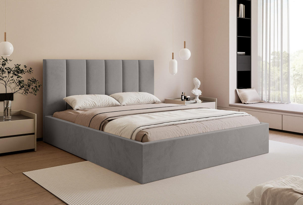POLSTERBETT Eloria 140x200 cm, Silber - Grau, Textil (140/200cm) - Fedve