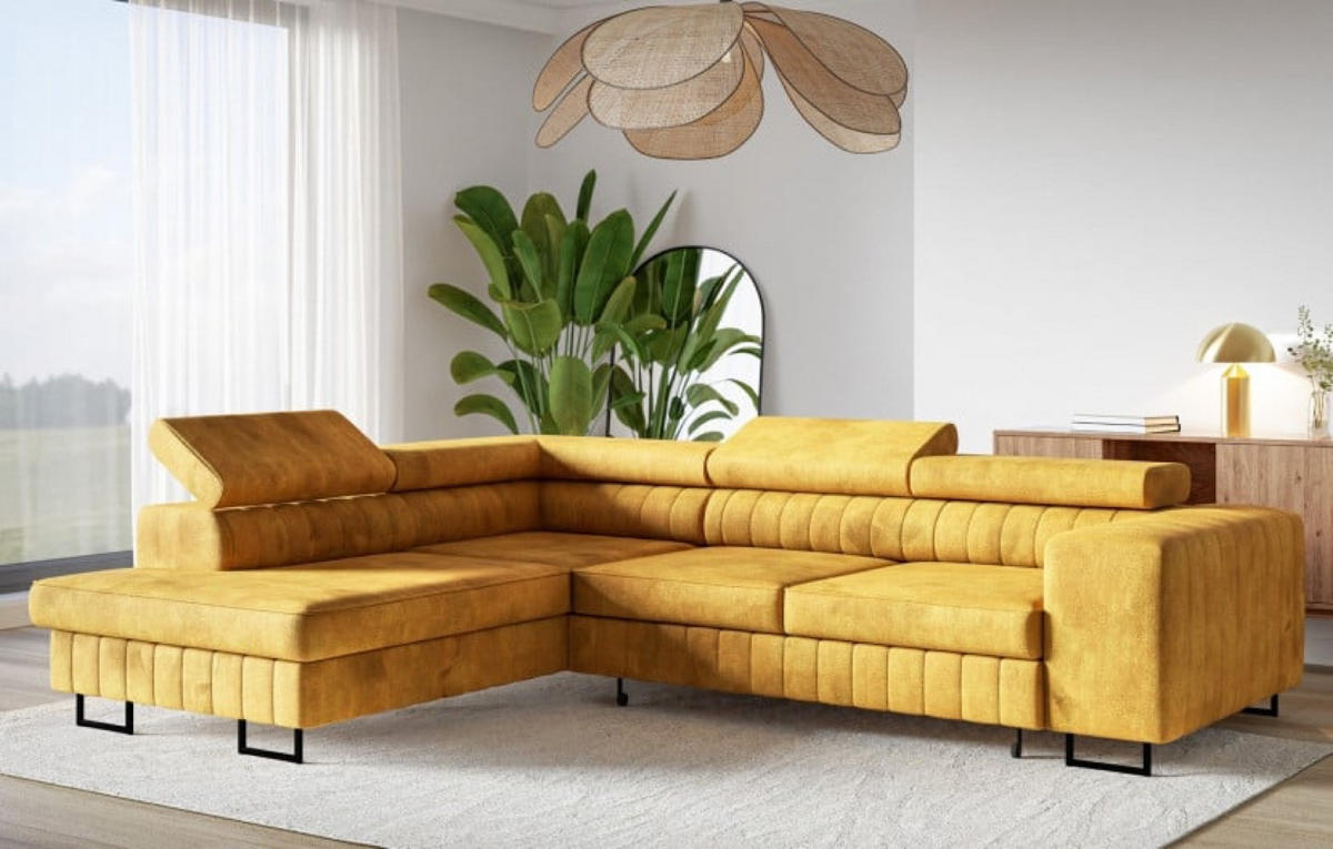 ECKSOFA Terra Senfgelb NOLA Verstellbare Kopfstützen Links - Gelb/Goldfarben, Textil (274/203cm) - Sepro Meble