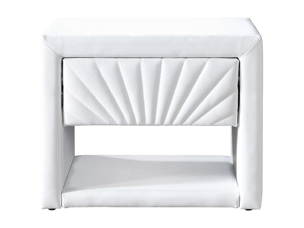 NACHTTISCH - 1 Schublade und 1 Ablage - Kunstleder - Weiß - ULAMI - Weiß Hochglanz, Leder (35/41/50cm) - Vente-Unique