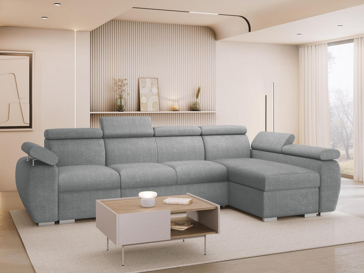 ECKSOFA Boston LCP, Seite: Rechts 1P(65)+2R+LCP - Dunkelgrau/Silberfarben, Holz/Textil (320/170cm) - MIRJAN24