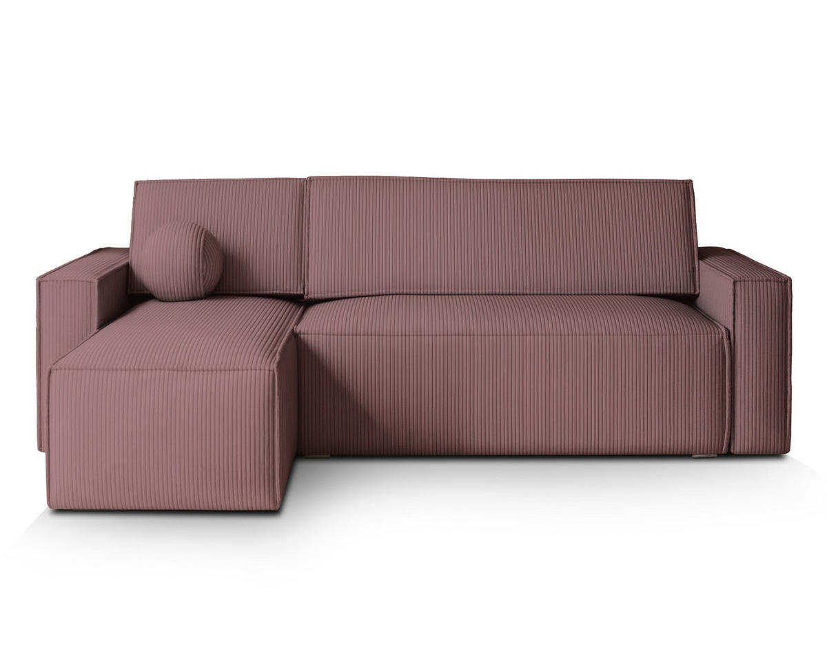 ECKSOFA RAVELO P Lila Kordstoff mit Schlaffunktion - Lila, Holz (240/140cm) - MASSENO