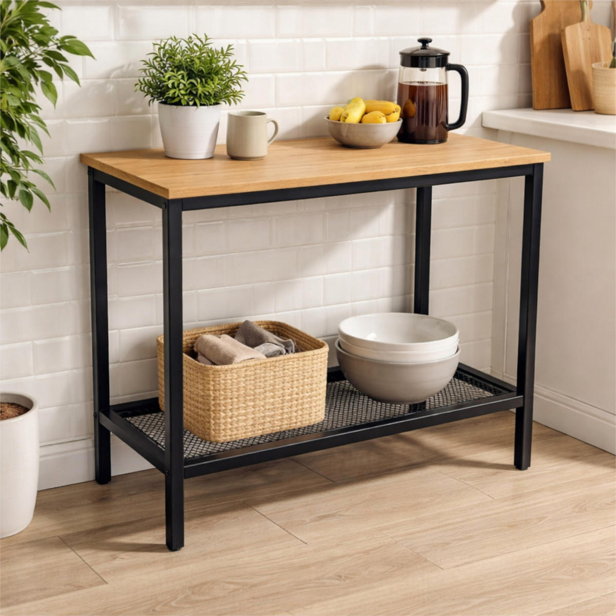 KONSOLENTISCH Holzoptik Metall Eichefarben Schwarz mit Ablage 60x30x60 cm - Eichefarben/Schwarz, Holzwerkstoff/Metall (30/60/60cm) - Begryf