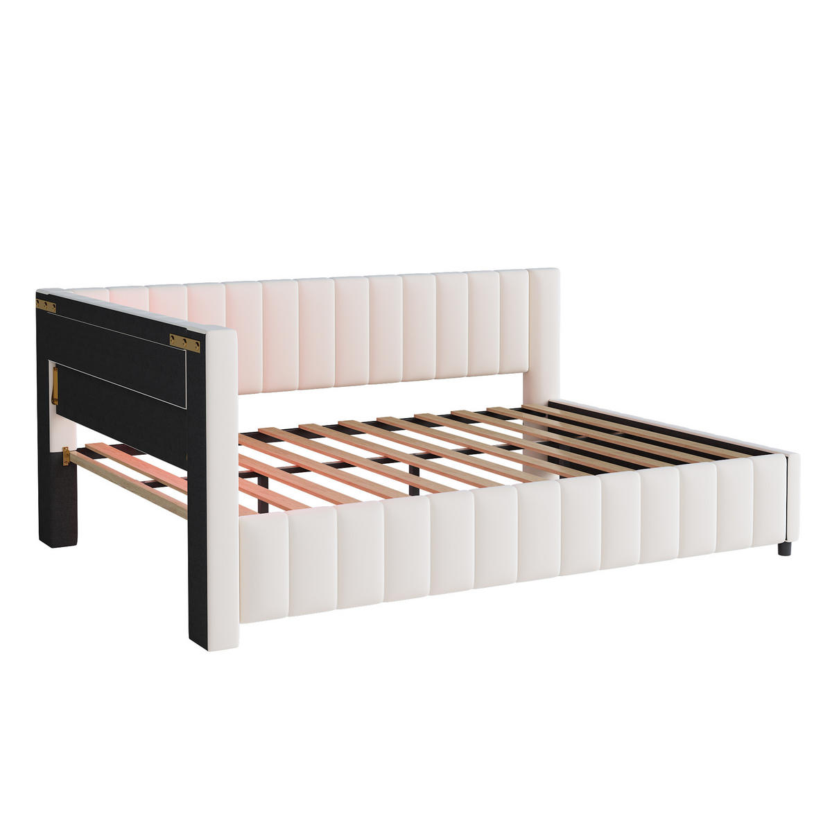 SCHLAFSOFA 140/200 cm in Beige Samt mit LED und USB - Beige, Holzwerkstoff/Textil (140/200cm) - WISHDOR
