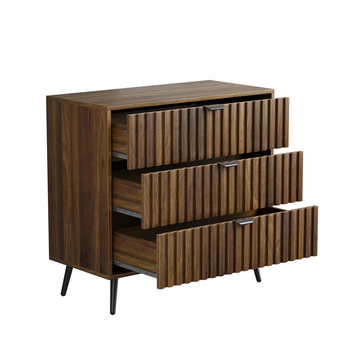 KOMMODE aus MDF 80x39x78 cm Walnuss mit 3 Schubladen und Metallbeinen - Walnussfarben, Holzwerkstoff (80/78/38cm) - Modfu