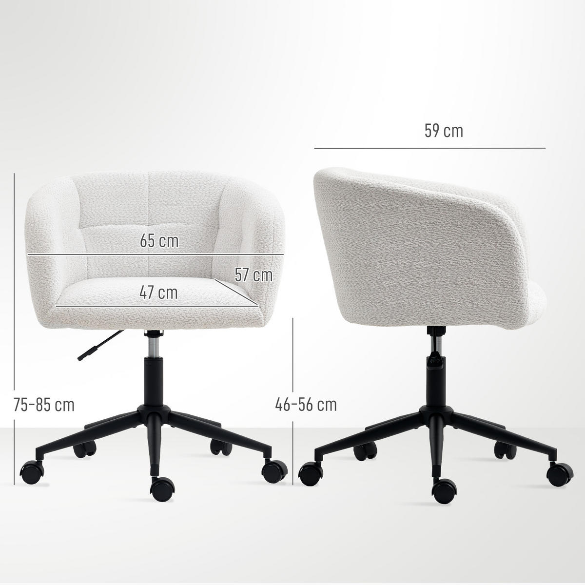 SCHREIBTISCHSTUHL Homeoffice Stuhl mit Leinenoptik Gewölbter Rückenlehne Creme - Creme/Schwarz, Textil/Metall (59/85/65cm) - HOMCOM