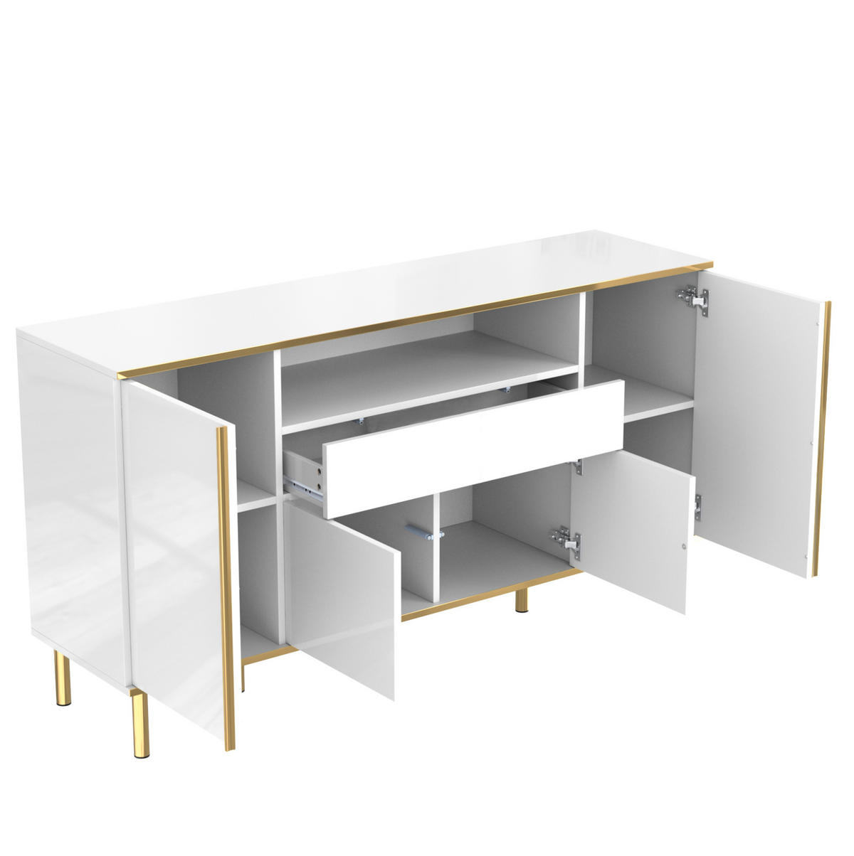 SIDEBOARD mit LED 150x40x80 cm Weiß Hochglanz - Weiß, Holzwerkstoff (150/80/40cm) - Meubliv