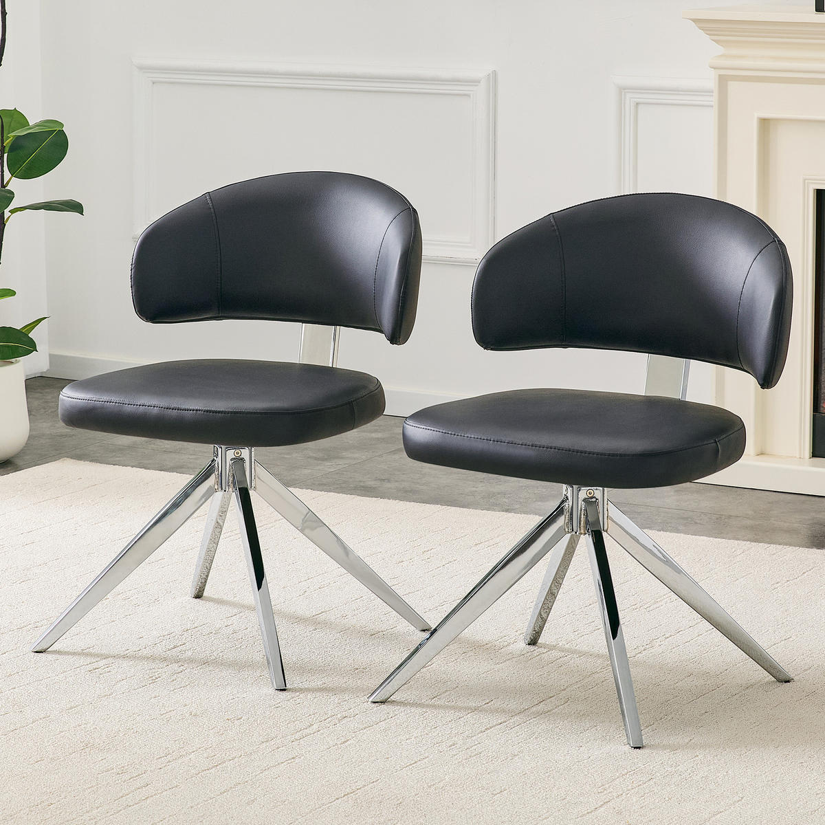 STUHL-SET DE-36678 2 Stück 360° drehbar mit Polsterung Schwarz - Schwarz, Metall (50.5/77/54.5cm) - ComfortXL