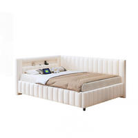 SAMT-POLSTERBETT 140/200 cm mit LED-Beleuchtung und USB in Beige - Beige, Textil (140/200cm) - BEAOK