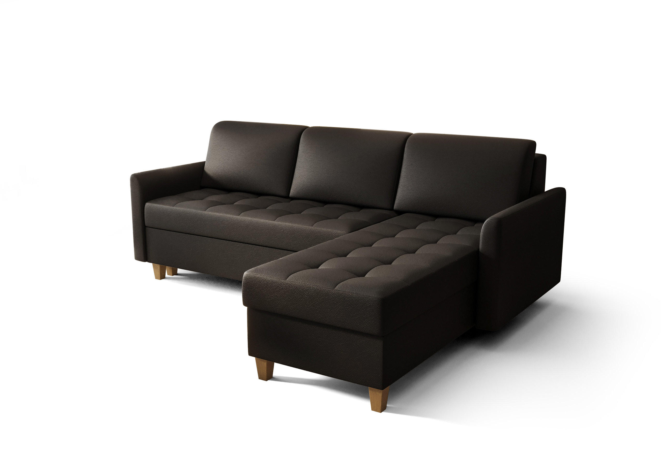 ECKSOFA KONGO RBN08, Eckcouch in L-Form mit Schlaffunktion, Farbe: Schwarz, Kunstleder, Ottomane Rechts - Schwarz, Textil (240/180cm) - O-Sofa