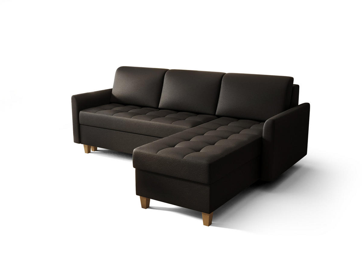 ECKSOFA KONGO RBN08, Eckcouch in L-Form mit Schlaffunktion, Farbe: Schwarz, Kunstleder, Ottomane Rechts - Schwarz, Textil (240/180cm) - O-Sofa