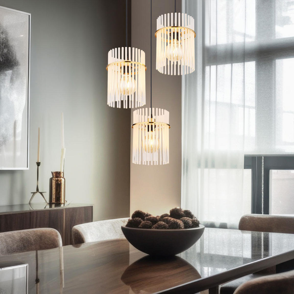 LED HÄNGELEUCHTE Gorley Metall Gold - Goldfarben, Glas (47/47/140cm) - Globo Lighting