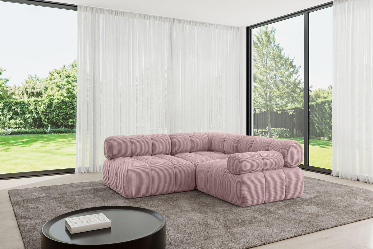 ECKSOFA modulares Sofa Mende-L1 - 190x190x70 cm Rosa Cord - Rosa, Holzwerkstoff/Textil (190/190cm) - ALTDECOR