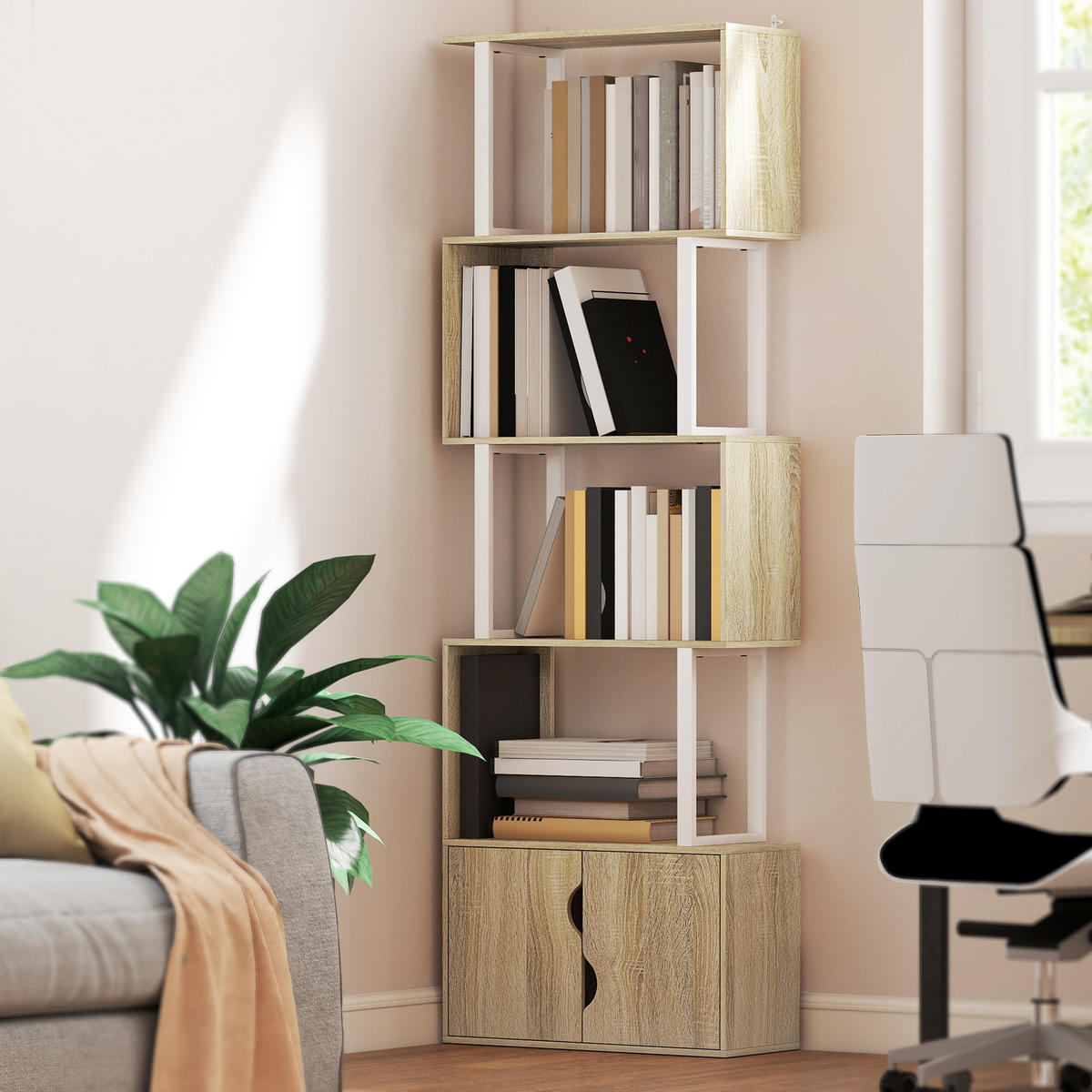 REGAL DE-15536 5 Ebenen + Doppeltürschrank Naturholz - Naturfarben, Holzwerkstoff (60/179.2/23.8cm) - ComfortXL