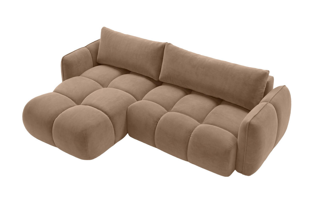 ECKSOFA L-Form Mit Schlaffunktion, Veloursstoff Bluvel, Latte, Links, BELVEDER L - Cappuccino, Holz (250/168cm) - Kaiser Möbel
