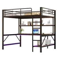 HOCHBETT aus Metall und MDF 140x200 cm Schwarz mit Schreibtisch, Regal, LED-Licht und USB-Anschluss - Schwarz, Metall (140/200cm) - IVMEU