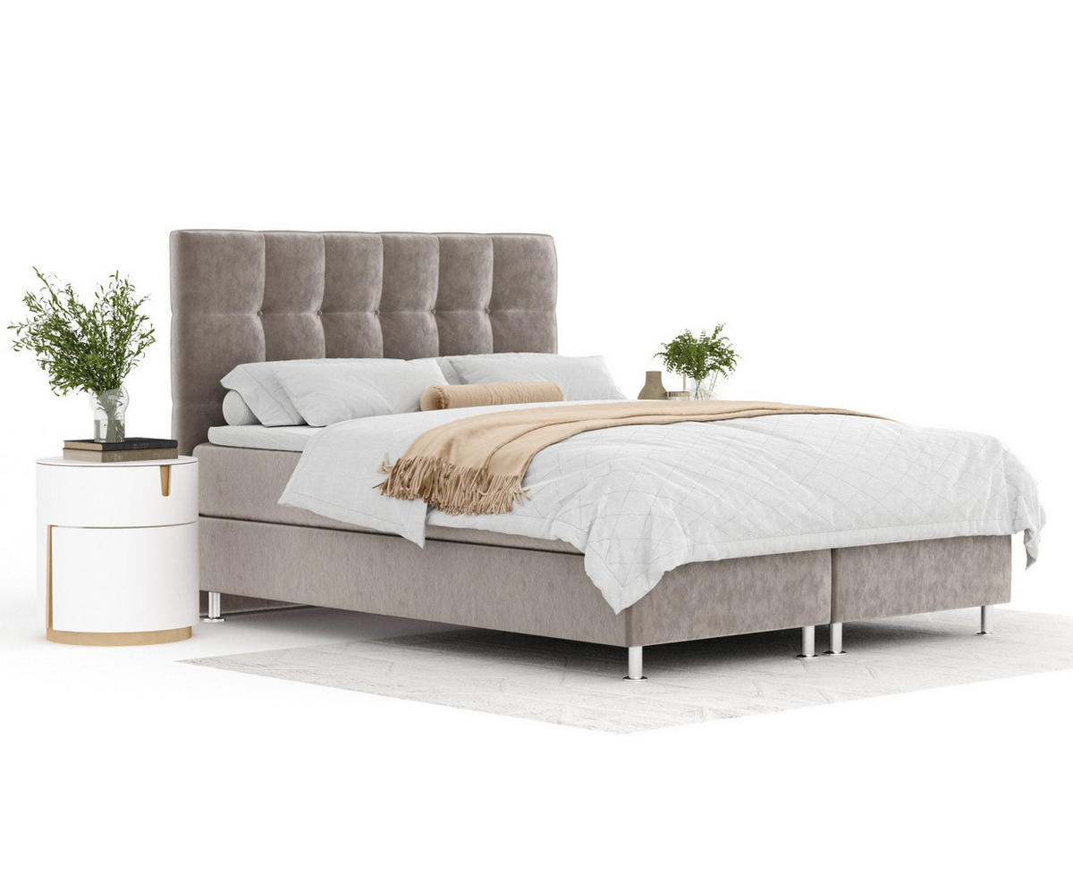 BOXSPRINGBETT Chanton Taupe 200/200 cm mit Latex-Topper - Taupe/Silberfarben, Holz/Holzwerkstoff (200/200cm) - Maison de Reve