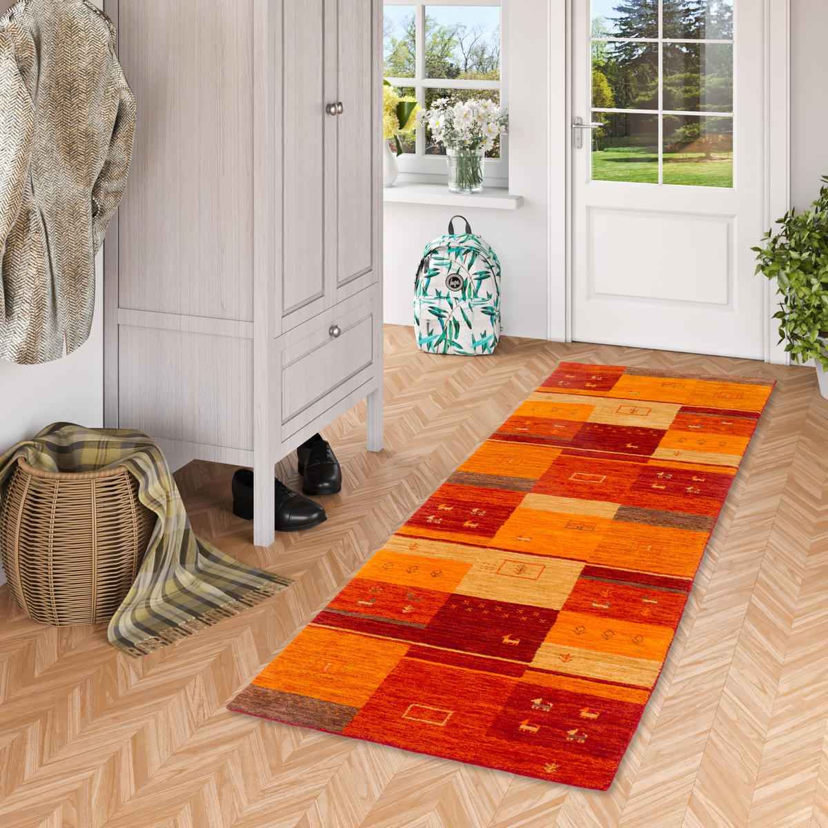 NATUR WOLLE TEPPICH GABBEH ESTA LÄUFER - Orange, Textil (90/160cm) - Pergamon
