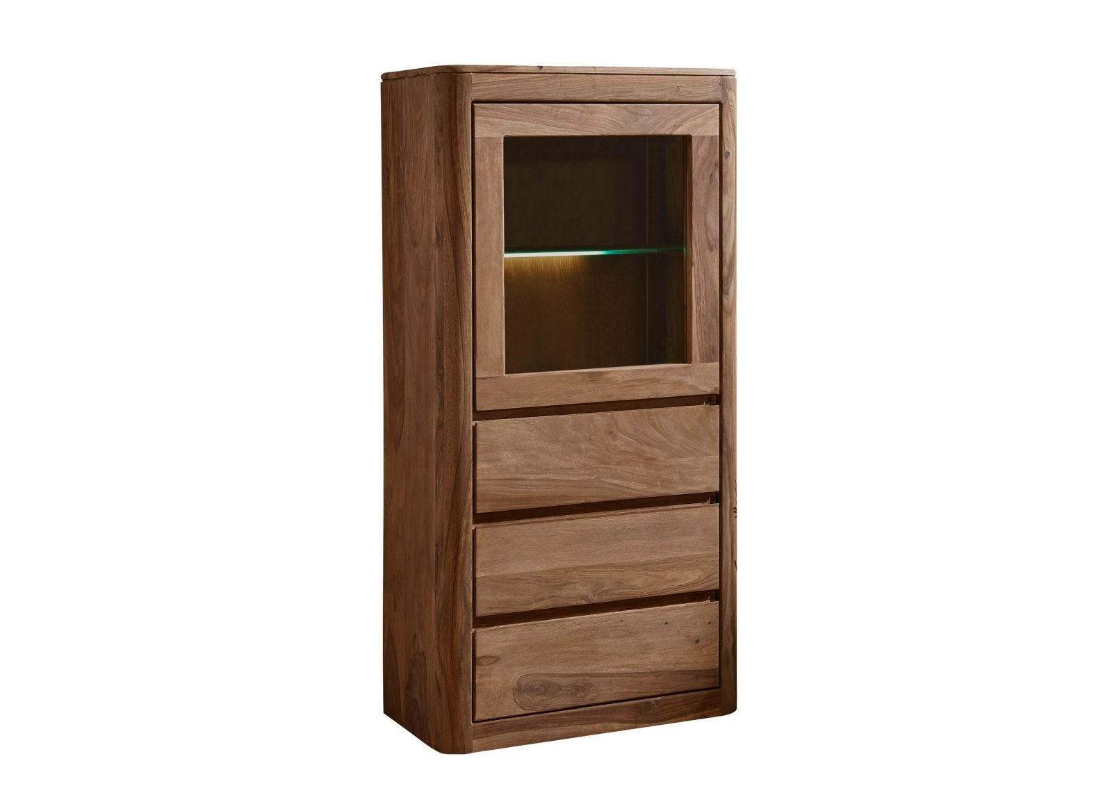VITRINE Sheesham 70x40x145 rot-braun gebeizt TORONTO #108 - Dunkelbraun, Holz (70/145/40cm) - Massivmoebel24