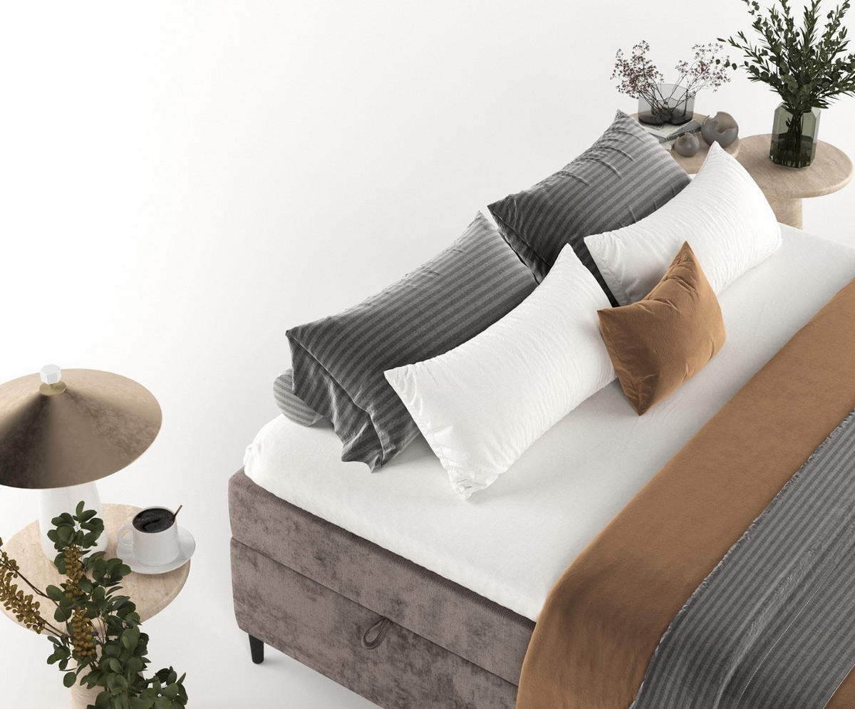 BOXBETT Theo 160/200 cm Braun im Lotta Stoff - Schwarz/Braun, Holz/Holzwerkstoff (160/200cm) - AltaBeds
