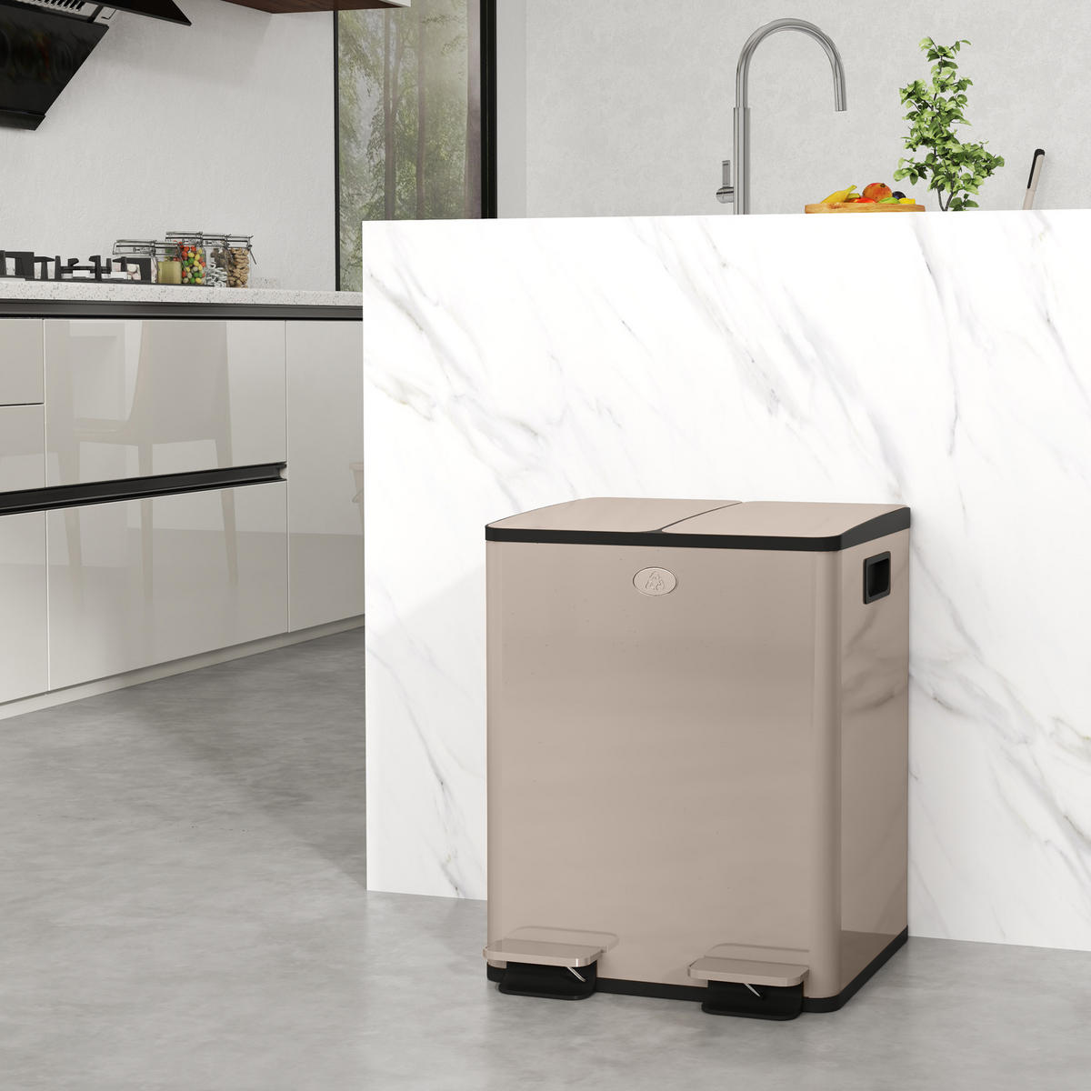 MÜLLTRENNSYSTEM Gold Edelstahl Soft-Close Pedal 2x20L - Goldfarben, Metall (45.8/51.6/36cm) - PANGIVO