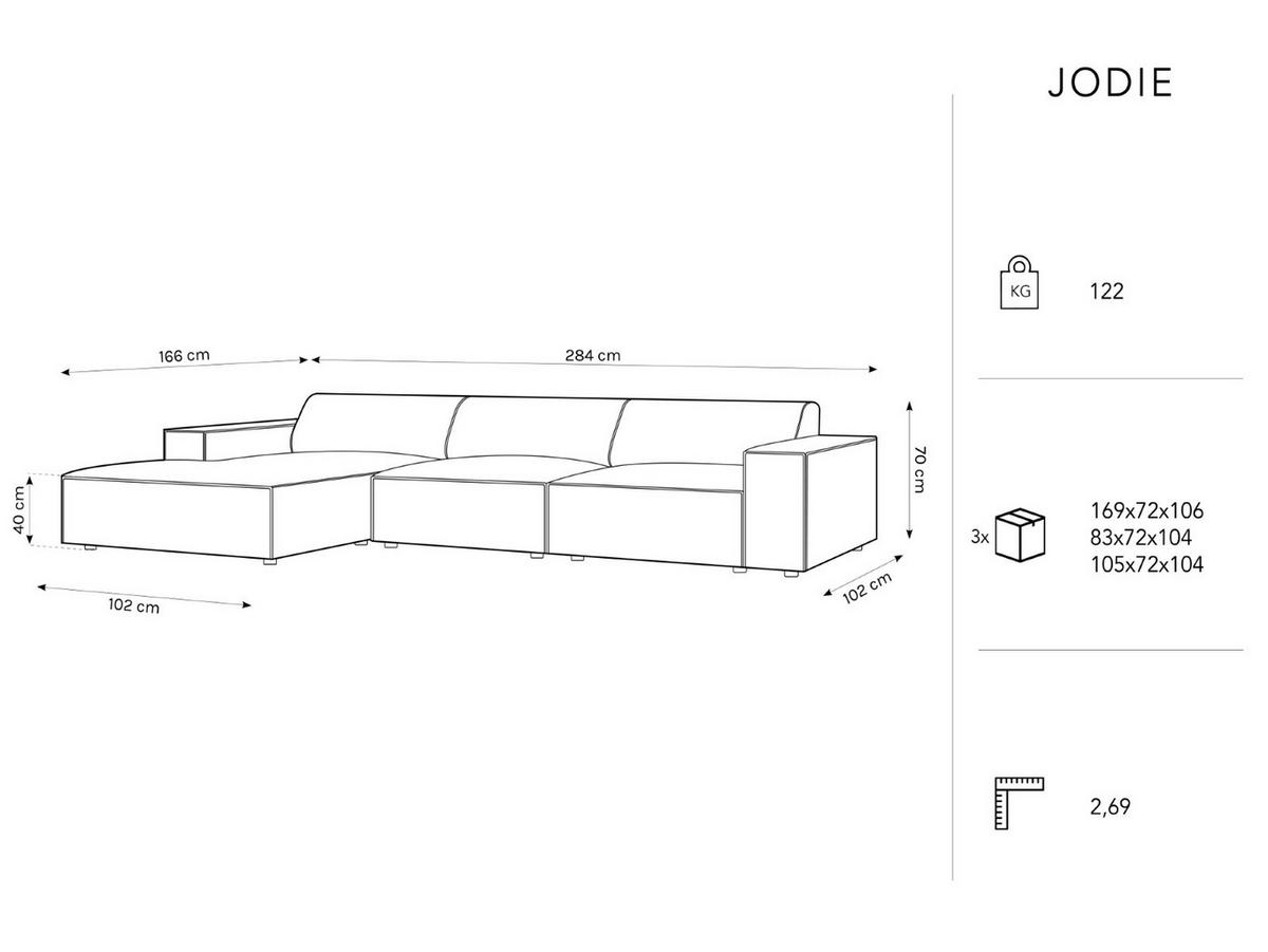 ECKSOFA links Jodie aus Samt leichtes beige 4 Sitzplätze - Beige, Textil (166/284cm) - Micadoni