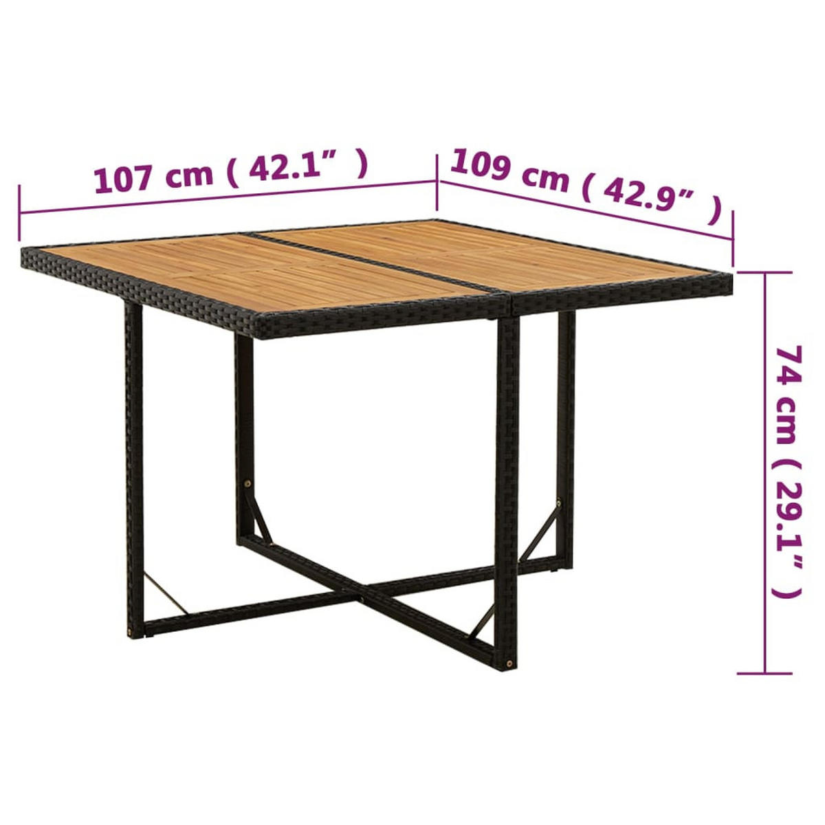 GARTENTISCH Tischwin 107/74/109 cm - Schwarz, Naturmaterialien (109/107/74cm) - ZMH