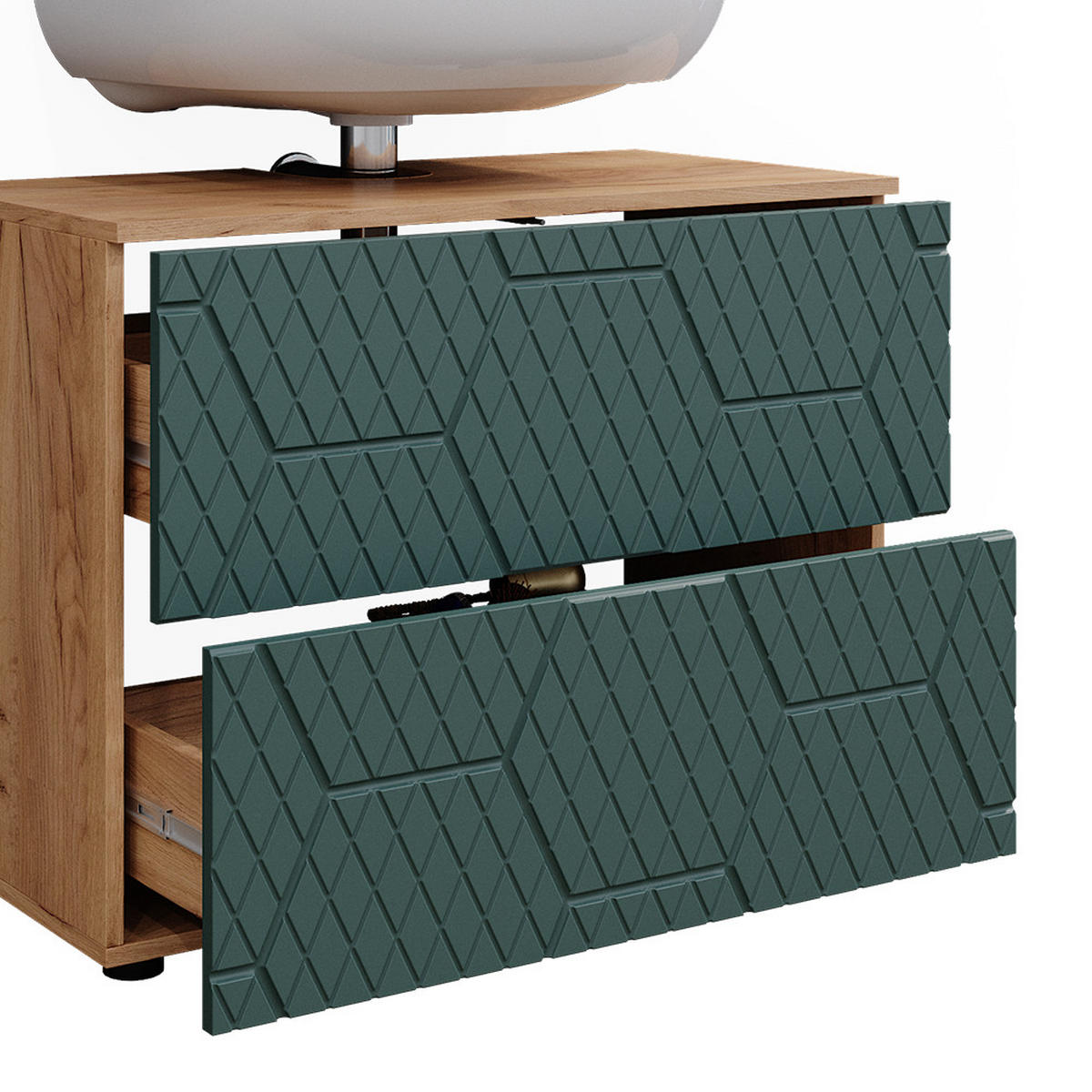 BADMÖBEL-SET Irma Grün 4 Teile, mit Schubladenschrank und Hochschrank - Honigeiche/Grün, Holzwerkstoff (80/58/41cm) - Vicco