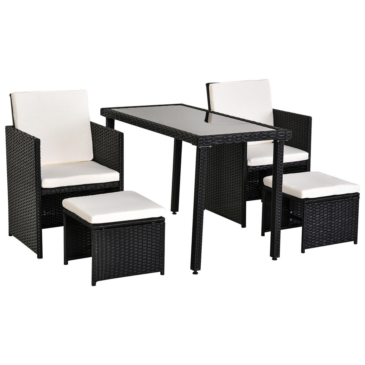 POLYRATTAN SITZGRUPPE DE-06662 11-tlg. Essgruppe mit Kissen Schwarz - Beige/Schwarz, Glas/Kunststoff - ComfortXL
