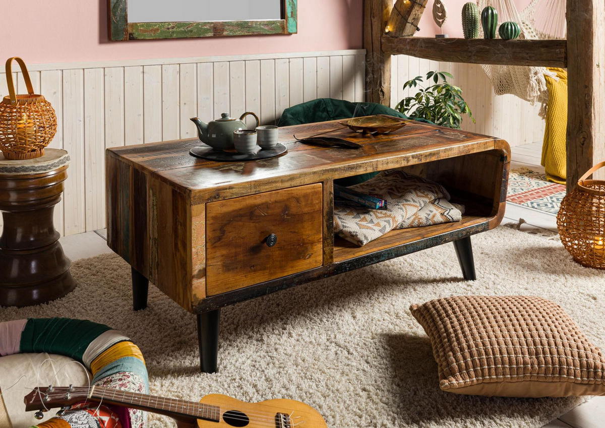 COUCHTISCH Altholz 120x60x53 mehrfarbig lackiert SIXTIES #106 - Multicolor, Holz (120/60/53cm) - Massivmoebel24