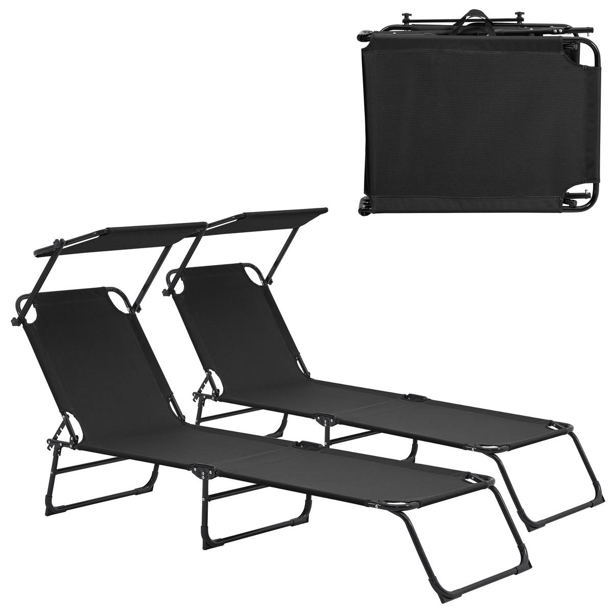 SONNENLIEGE-SET 2 TLG. Lomeda - Schwarz, Metall (187/27/53cm) - casa.pro