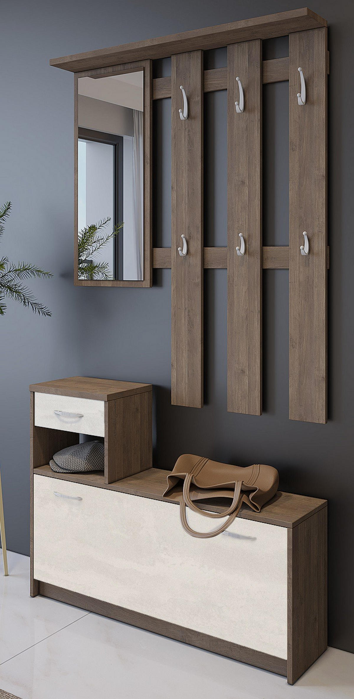 GARDEROBE Holz-Effekt Weiße Eiche 25x100h180 - Alteiche/Weiß, Holzwerkstoff (100/190/25.5cm) - DMORA