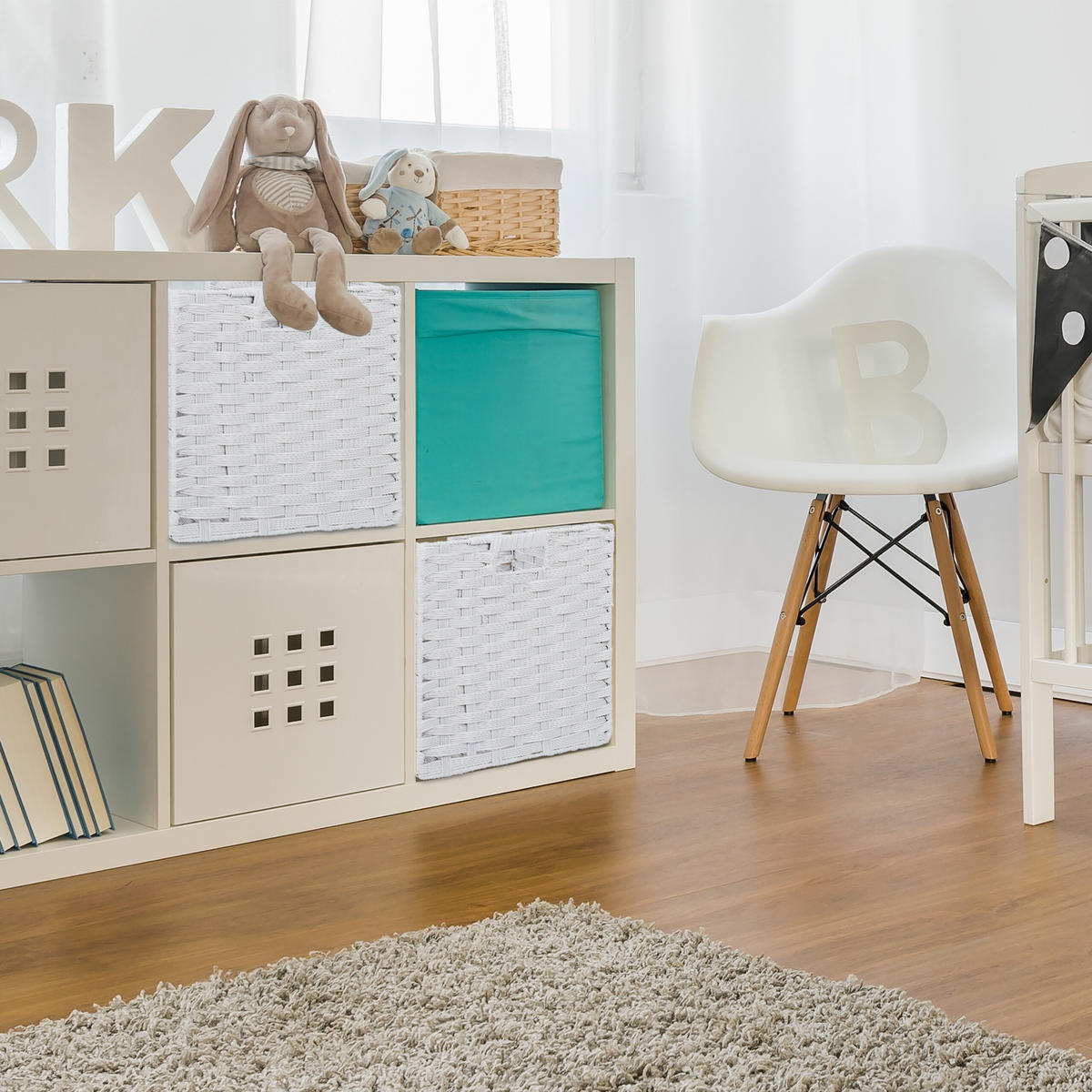 2XAUFBEWAHRUNGSKORB - Weiß, Kunststoff/Metall (32/31/30cm) - Relaxdays